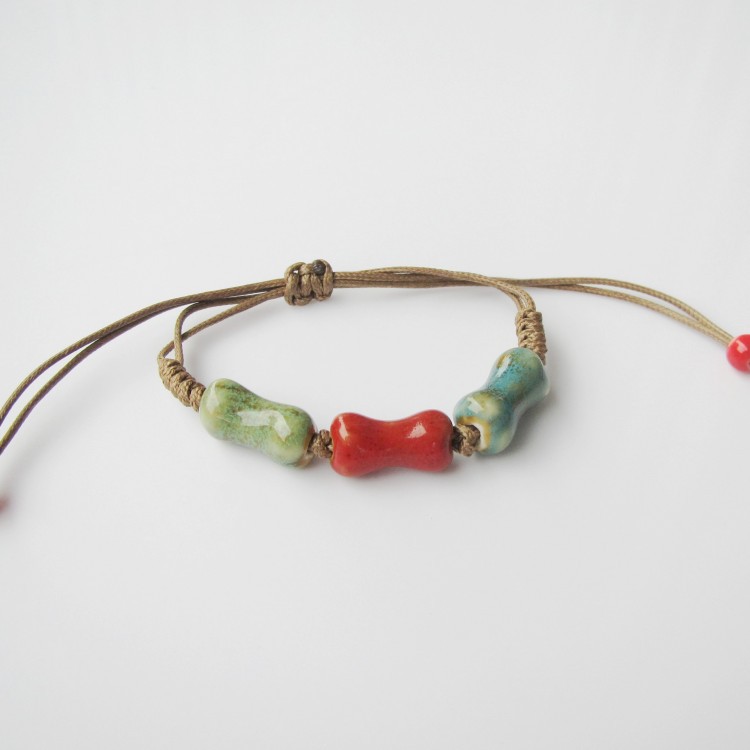 Hand-Woven Peach Heart Flower Glaze Bracelet Women's Simple Ethnic Style Stall Hot Sale Jingdezhen Ceramic Ornament Hand-Woven Peach Heart Flower Glaze Bracelet Women's Simple Ethnic Style Stall Hot Sale Jingdezhen Ceramic Ornament