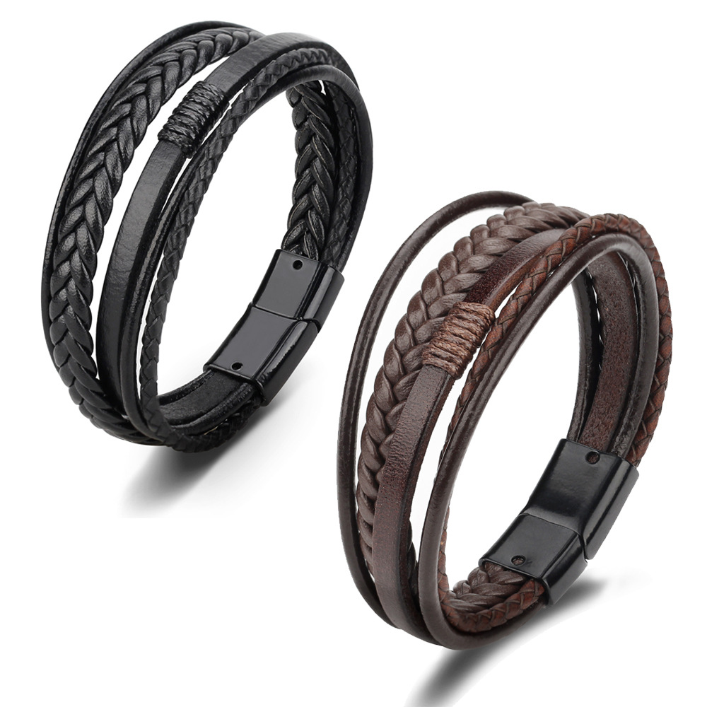 Cross-Border Hot Original European and American Style Jewelry Fashion Leather Rope Hand Weaving Bracelet Men&#039;s Bracelet Ethnic Style Jewelry
