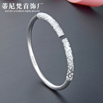 Pure Silver S999 Sterling Silver Bracelet Bracelet Ethnic Style Cloisonne Heart Sutra Argent Pur Frosted Bracelet Mother Long