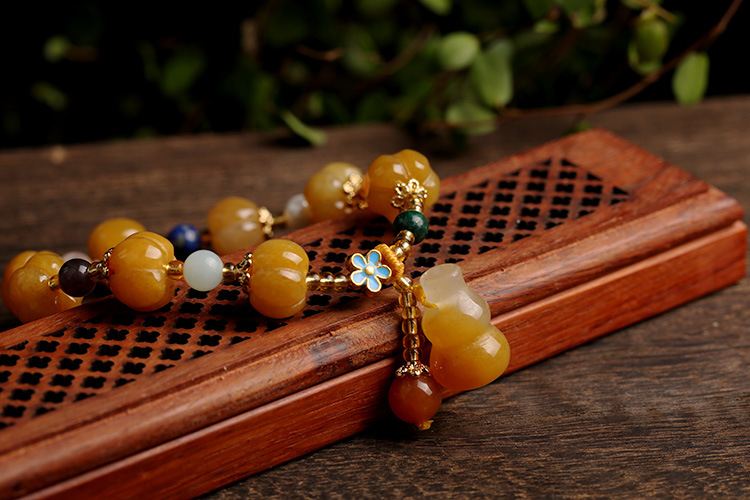 Qiyi Jewelry Jinsi Jade Bracelet Wholesale Bulge Beads Pumpkin Beads Gourd Ethnic Style Bracelet Topaz Pi Xiu Bracelet Female