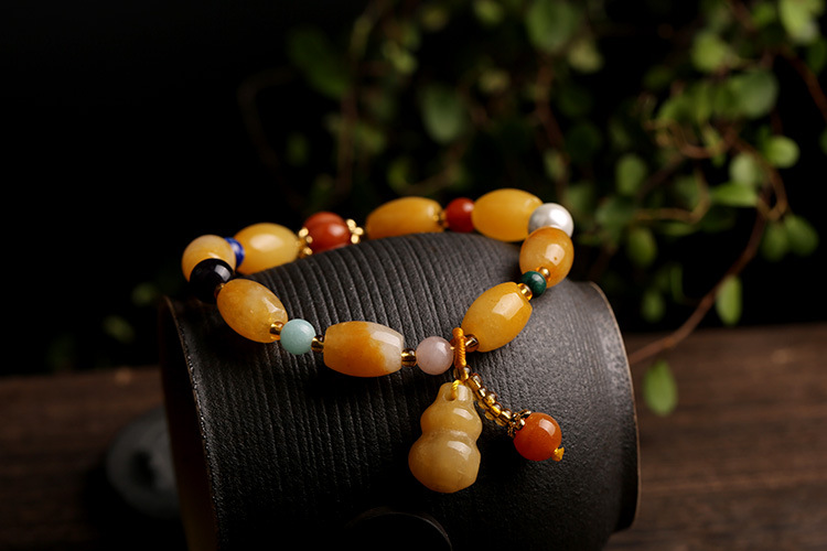 Qiyi Jewelry Jinsi Jade Bracelet Wholesale Bulge Beads Pumpkin Beads Gourd Ethnic Style Bracelet Topaz Pi Xiu Bracelet Female