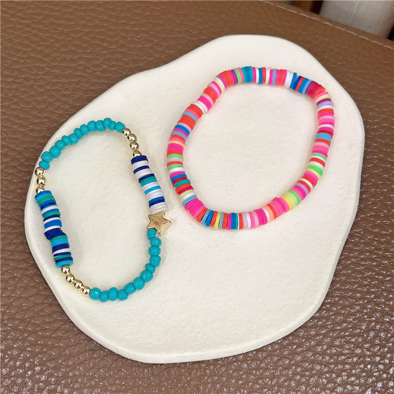 New Ethnic Style Polymer Clay Smiley Bracelet Japanese and Korean Colorful Polymer Clay Retro Elegant Pearl Polymer Clay Bracelet Bracelet L