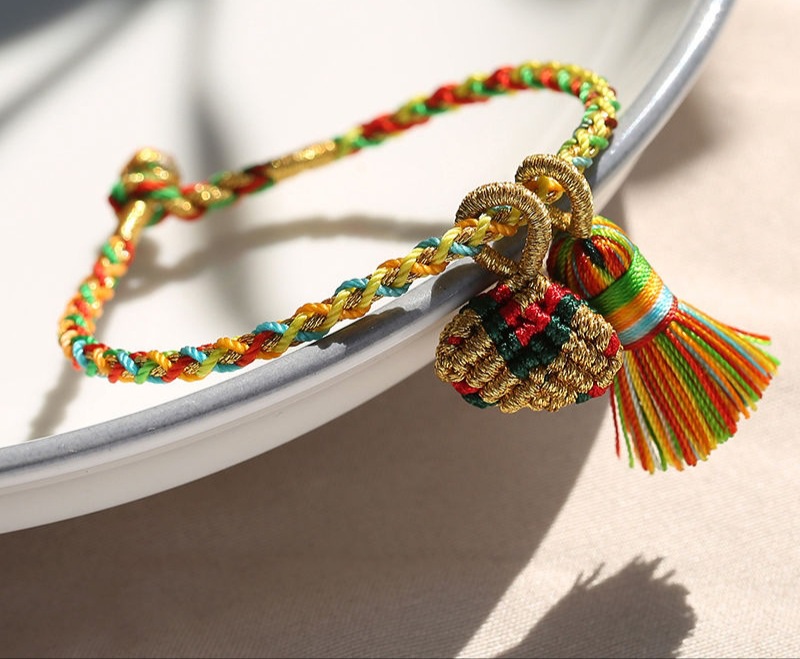 Colorful Eight-Strand Braid Children Babies&#039; Red Rope Bracelet Color Thread Handmade Weaving Ethnic Style Couple Girlfriends Customized Carrying Strap