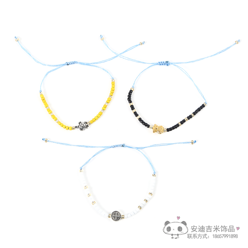 Ethnic Style Personality Beads Bracelet Fashion Woven Bracelet Nepal Color Beaded Metal Pendant Bracelet Wholesale