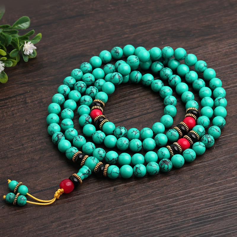 Ethnic Style Turquoise Beads Bracelet Non-Natural Raw Ore Optimized 108 Bracelets Men&#039;s and Women&#039;s Ornament Wholesale