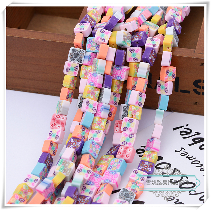 DIY Handmade Jewelry Accessories Resin Painted Mixed Color Square Small Flower Ethnic Style Bracelet Pendant Material