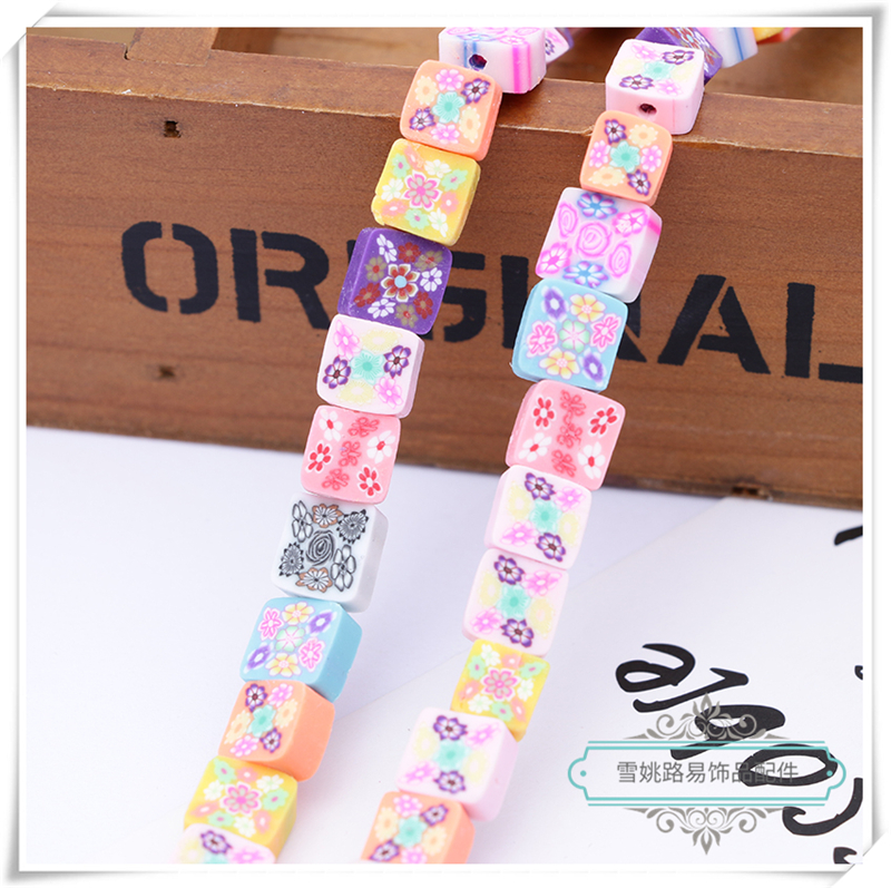 DIY Handmade Jewelry Accessories Resin Painted Mixed Color Square Small Flower Ethnic Style Bracelet Pendant Material