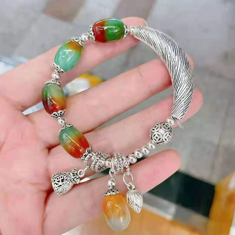 Tiktok Fast Hand Delivery Fashion Miao Silver Agate Crystal Bracelet Ethnic Style Matte Silver Scenic Spot Purse Lotus Ornament Tiktok Fast Hand Delivery Fashion Miao Silver Agate Crystal Bracelet Ethnic Style Matte Silver Scenic Spot Purse Lotus Ornament