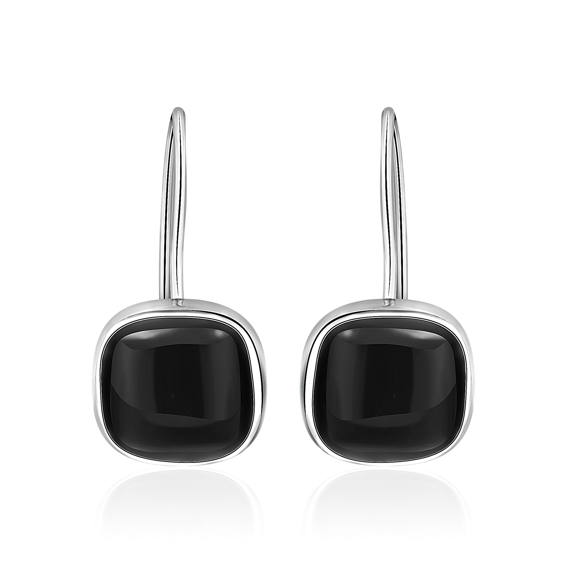 New S925 Silver Black Agate Square Stud Earrings for Women Simple Ethnic Style All-Match Fashion Earrings Eardrops Ear-Caring