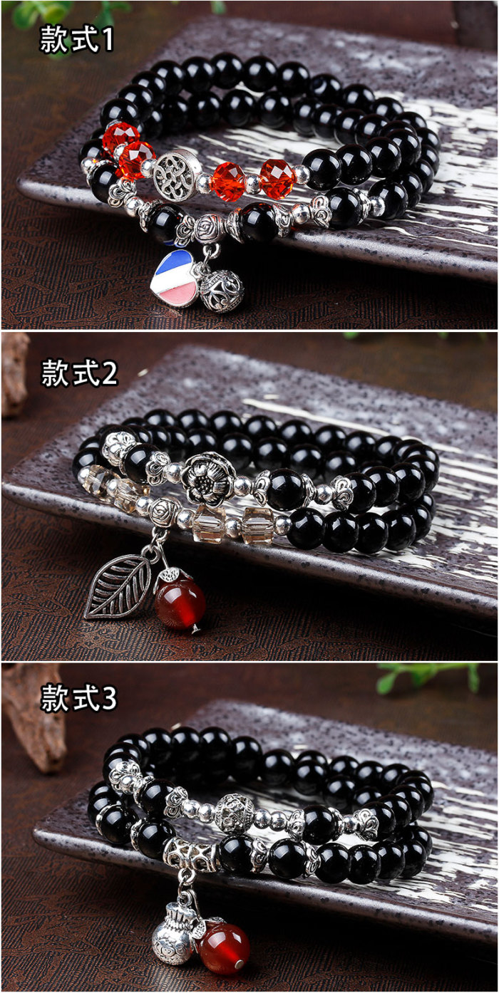 Imitation of natural black agate Crystal bracelet lovers heart shaped fashion two bracelets Imitation of natural black agate Crystal bracelet lovers heart shaped fashion two bracelets