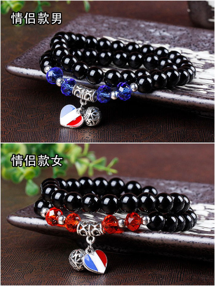 Imitation of natural black agate Crystal bracelet lovers heart shaped fashion two bracelets Imitation of natural black agate Crystal bracelet lovers heart shaped fashion two bracelets