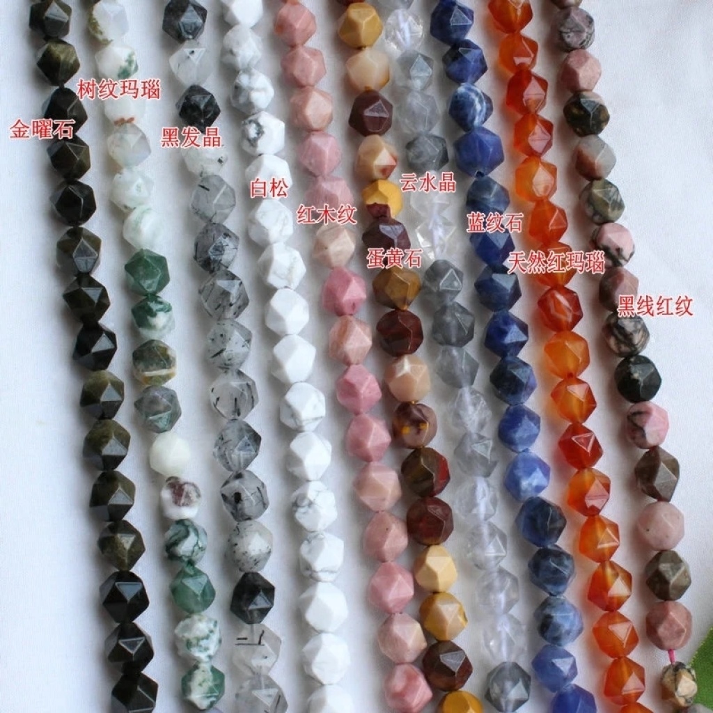 68mm natural black hair crystal agate egg yolk stone white pine bluestone faceted loose bead diamond faceted DIY a
