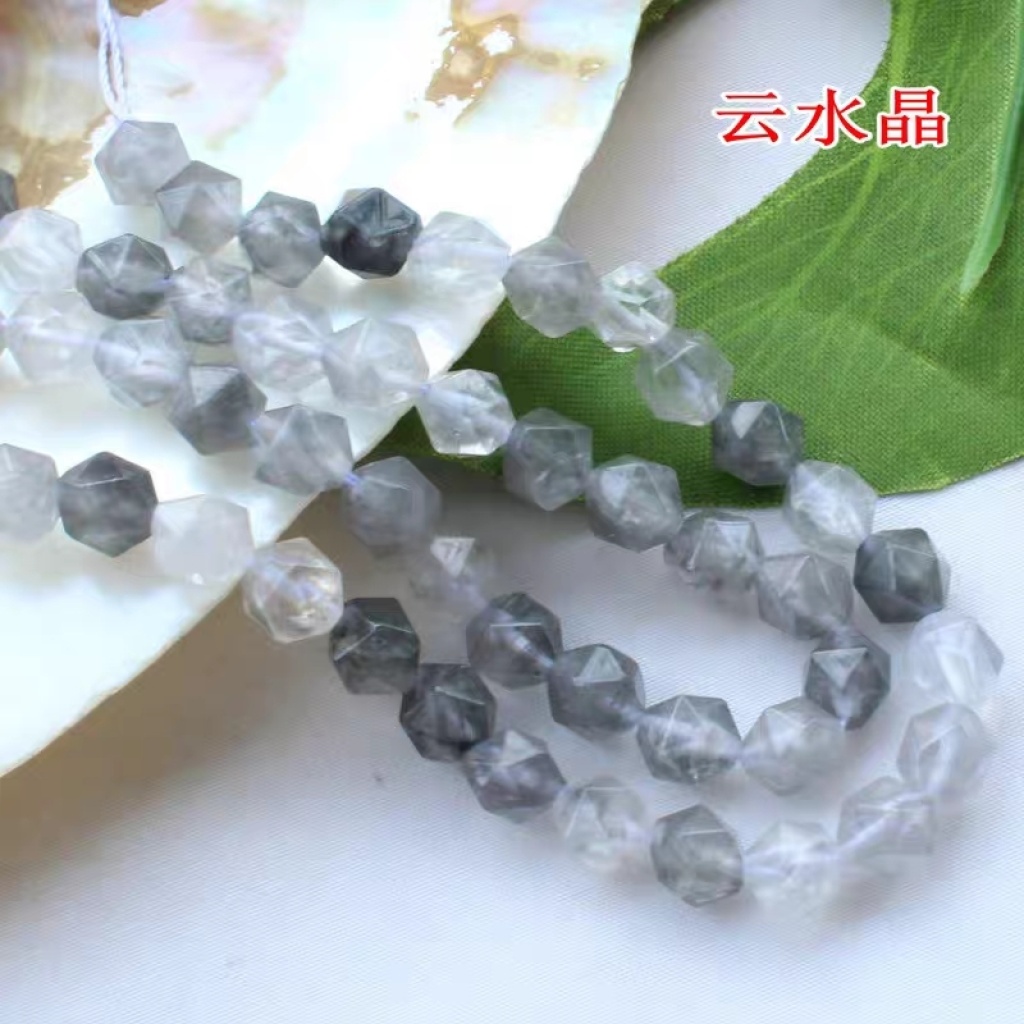 68mm natural black hair crystal agate egg yolk stone white pine bluestone faceted loose bead diamond faceted DIY a