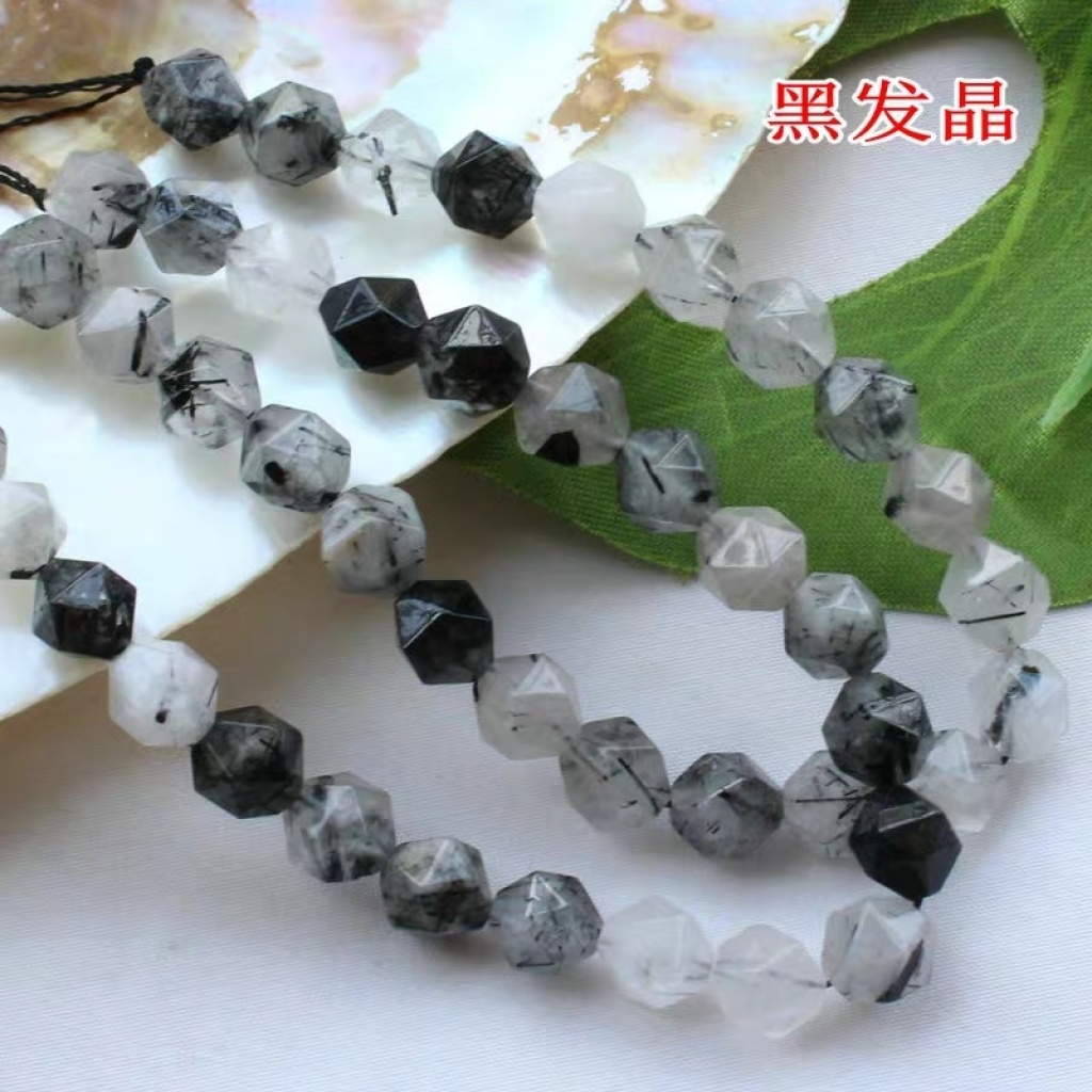 68mm natural black hair crystal agate egg yolk stone white pine bluestone faceted loose bead diamond faceted DIY a