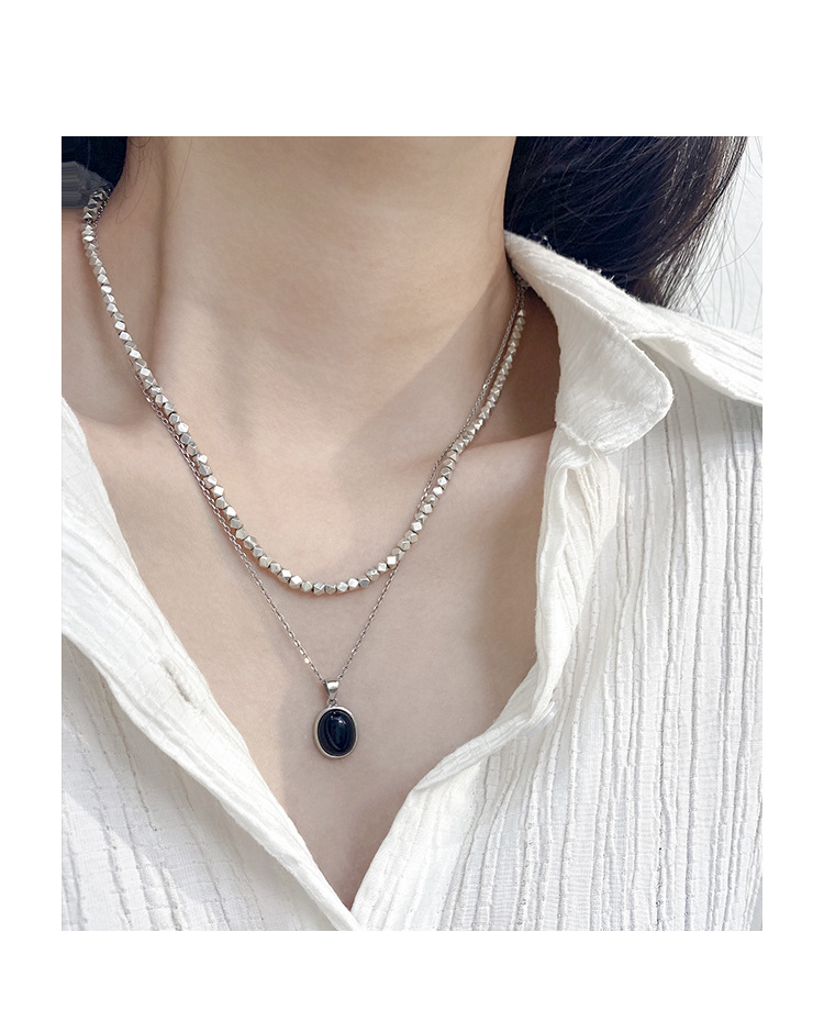 Korean Style S925 Sterling Silver Black Agate Pendant Necklace Women's Summer Light Luxury Minority Clavicle Advanced Design Simple All-Match Korean Style S925 Sterling Silver Black Agate Pendant Necklace Women's Summer Light Luxury Minority Clavicle Advanced Design Simple All-Match