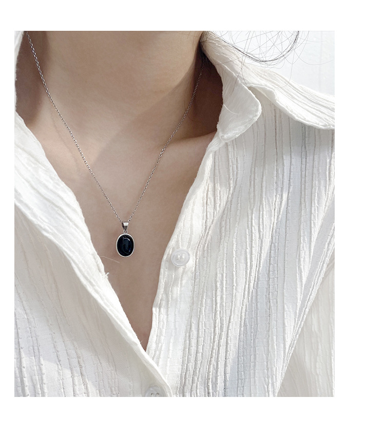 Korean Style S925 Sterling Silver Black Agate Pendant Necklace Women's Summer Light Luxury Minority Clavicle Advanced Design Simple All-Match Korean Style S925 Sterling Silver Black Agate Pendant Necklace Women's Summer Light Luxury Minority Clavicle Advanced Design Simple All-Match