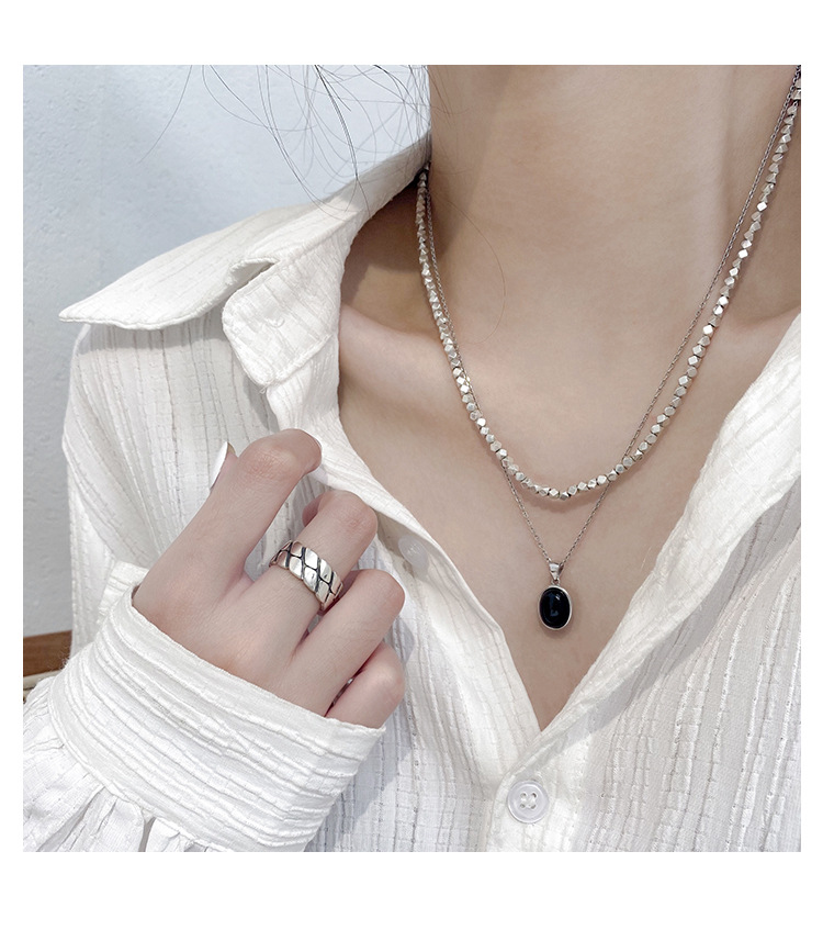 Korean Style S925 Sterling Silver Black Agate Pendant Necklace Women's Summer Light Luxury Minority Clavicle Advanced Design Simple All-Match Korean Style S925 Sterling Silver Black Agate Pendant Necklace Women's Summer Light Luxury Minority Clavicle Advanced Design Simple All-Match