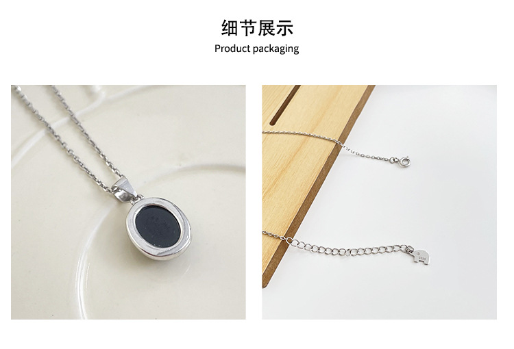 Korean Style S925 Sterling Silver Black Agate Pendant Necklace Women's Summer Light Luxury Minority Clavicle Advanced Design Simple All-Match Korean Style S925 Sterling Silver Black Agate Pendant Necklace Women's Summer Light Luxury Minority Clavicle Advanced Design Simple All-Match