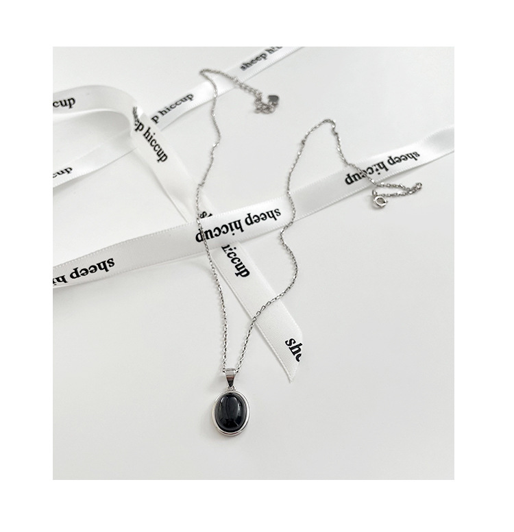 Korean Style S925 Sterling Silver Black Agate Pendant Necklace Women's Summer Light Luxury Minority Clavicle Advanced Design Simple All-Match Korean Style S925 Sterling Silver Black Agate Pendant Necklace Women's Summer Light Luxury Minority Clavicle Advanced Design Simple All-Match