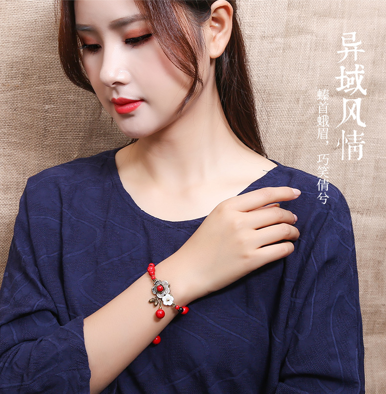 Bells of Ireland Ethnic Style Vintage Bracelet Female Redstone Black Agate Super Fairy Bracelet Bracelet Graceful Mori All-Matching Accessories