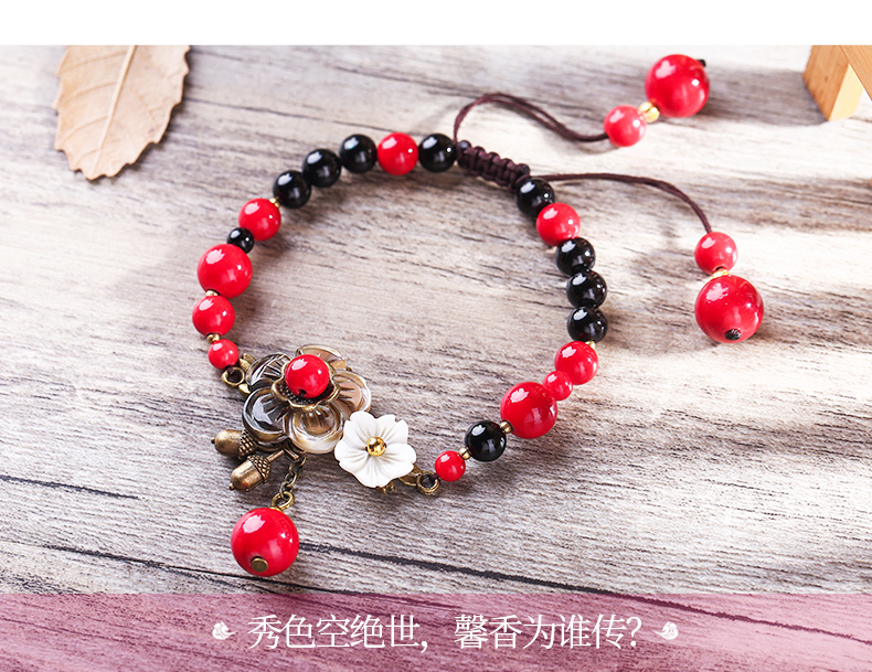 Bells of Ireland Ethnic Style Vintage Bracelet Female Redstone Black Agate Super Fairy Bracelet Bracelet Graceful Mori All-Matching Accessories