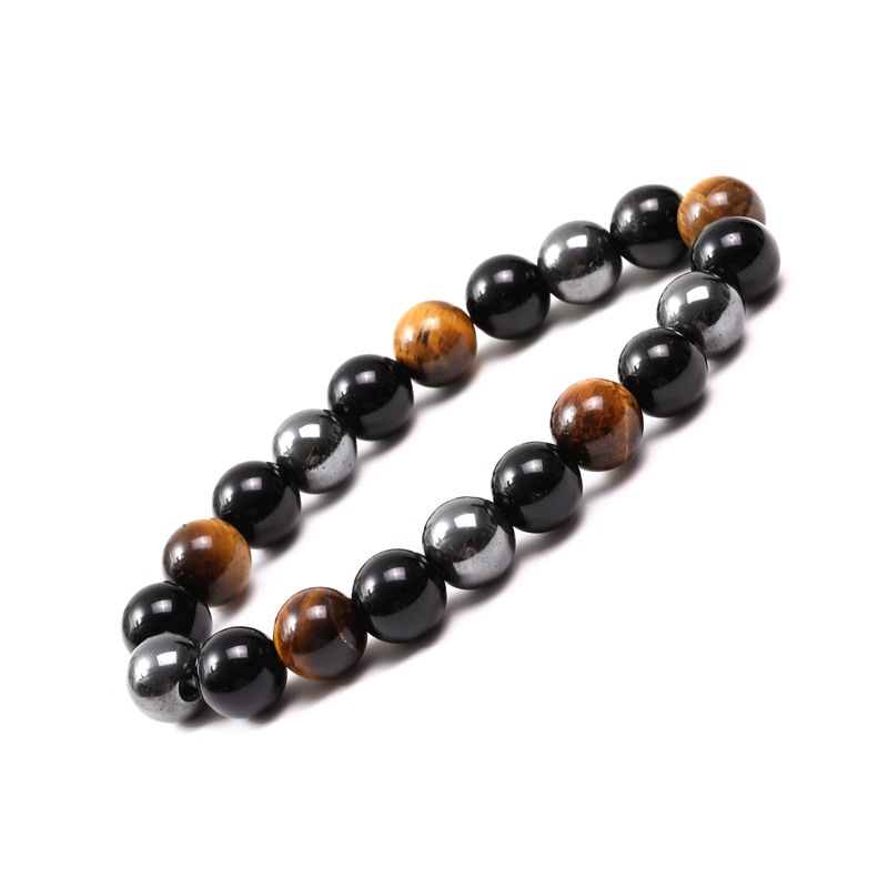 10mm Tigereye Bracelet Black Agate Bracelet Stone Bead Elastic European and American Bracelet Foreign Trade Ornament