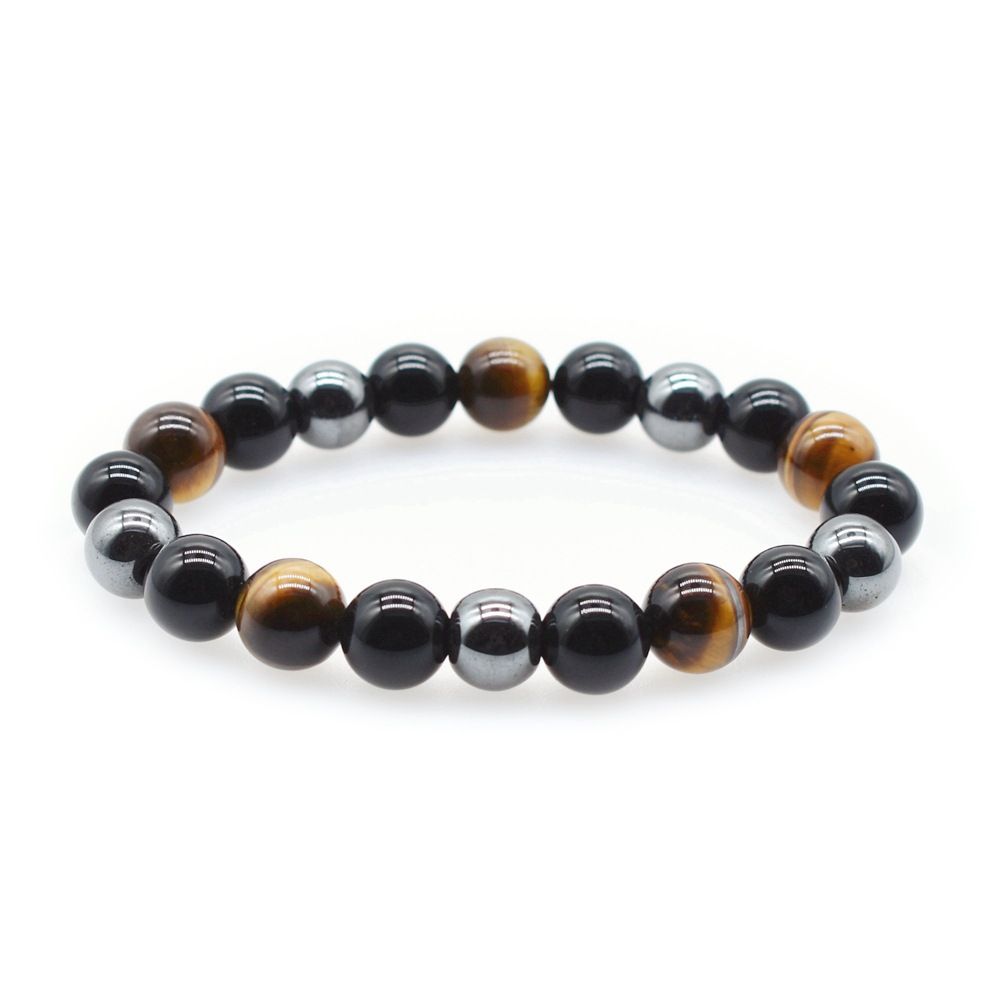 10mm Tigereye Bracelet Black Agate Bracelet Stone Bead Elastic European and American Bracelet Foreign Trade Ornament