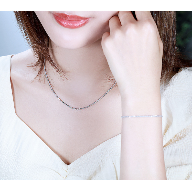 SLO S925 Sterling Silver Multi-Color Sparkling Sweater Chain Pure Necklace Starry Necklace Ring Bracelet Three-Piece Set