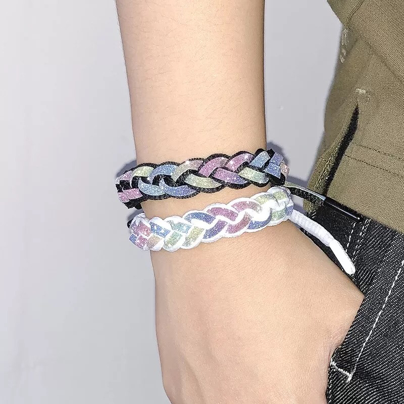 Couple Bracelet Holographic Reflective Color Changing Bracelet Men and Women Student Woven Hand Strap Bracelet Jewellery Jewelry Couple Bracelet Holographic Reflective Color Changing Bracelet Men and Women Student Woven Hand Strap Bracelet Jewellery Jewelry