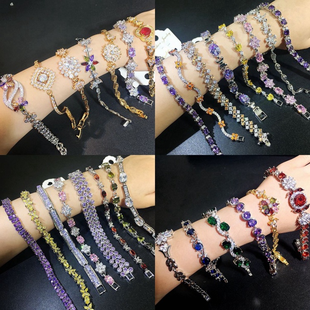 European and American Heavy Industry Color Zircon Bracelet Real Gold Plating Japanese and Korean Fashion High Quality Gemstone Diamond Bracelet Bracelet European and American Heavy Industry Color Zircon Bracelet Real Gold Plating Japanese and Korean Fashion High Quality Gemstone Diamond Bracelet Bracelet