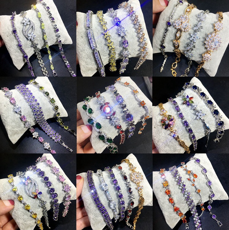 European and American Heavy Industry Color Zircon Bracelet Real Gold Plating Japanese and Korean Fashion High Quality Gemstone Diamond Bracelet Bracelet
