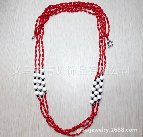 Natural coral necklace three-story coral beads necklace of lapis lazuli, Crystal coral shell necklace
