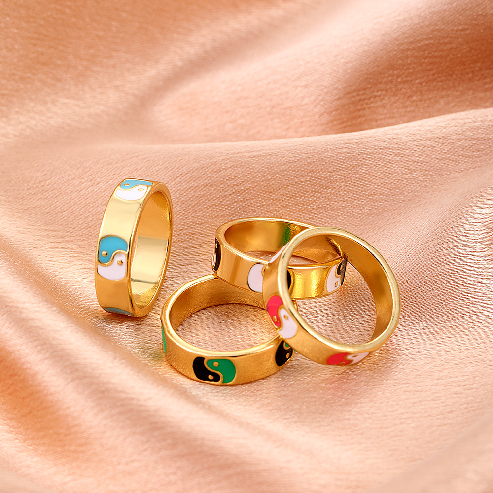 Europe and America Cross Border Oil Dripping Gossip Ring Ins Style Creative Color Yin Yang Tai Chi Ring Fun Geometric Bracelet for Women