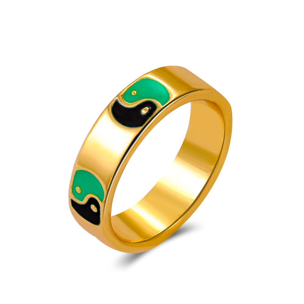 Europe and America Cross Border Oil Dripping Gossip Ring Ins Style Creative Color Yin Yang Tai Chi Ring Fun Geometric Bracelet for Women