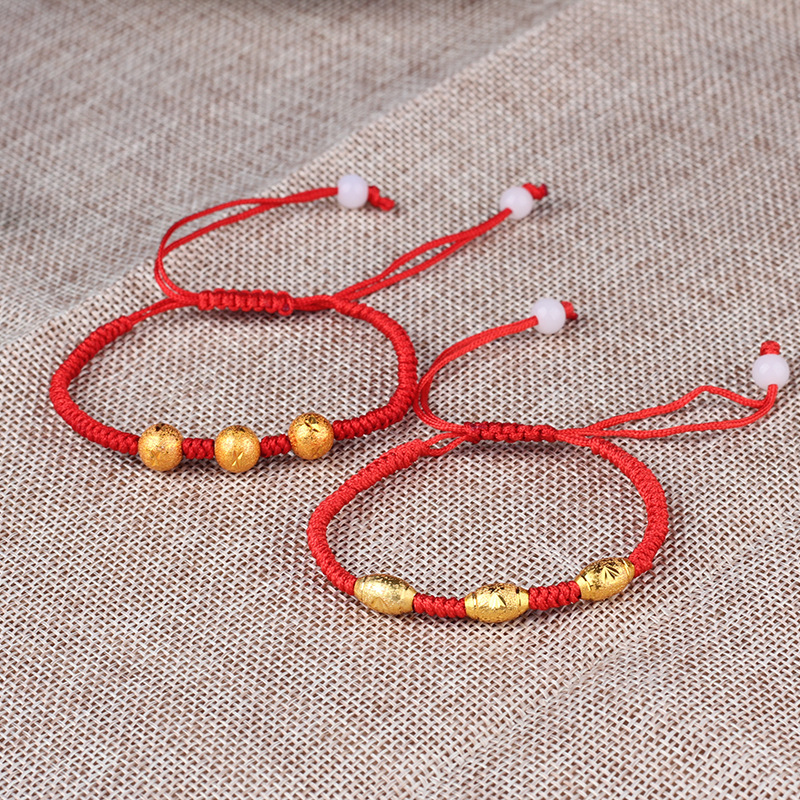 Color Protection Golden Balls Lucky Beads This Animal Year Red Rope Bracelet Three Golden Balls Handmade 2 Yuan Shop Stall Supply Wholesale