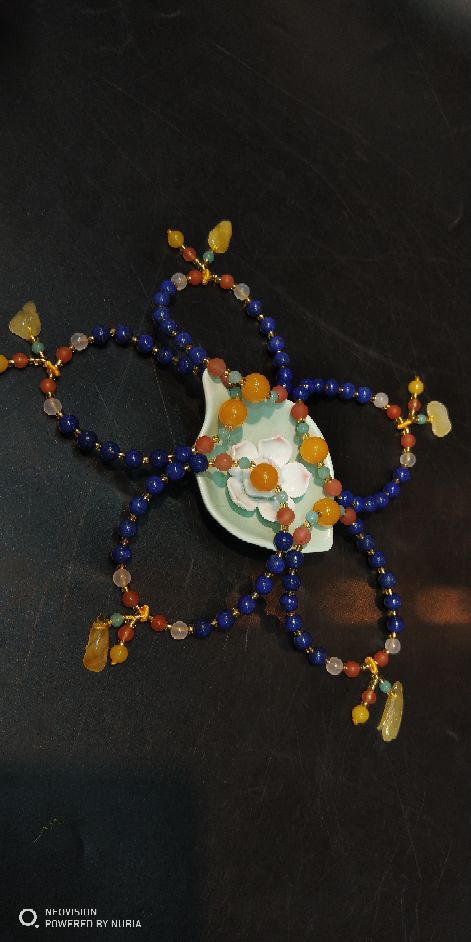 Natural lapis lazuli single ring bracelet with raw mineral wax pendant