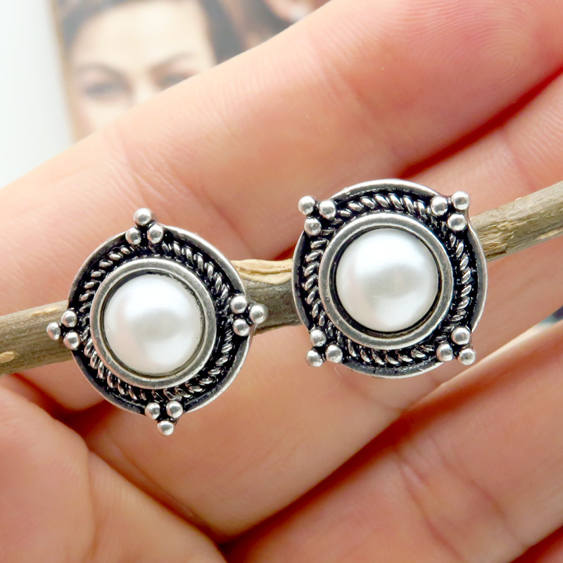Rongyu wish new vintage Thai silver natural lapis lazuli earrings European and American fashion inlaid pearl earrings