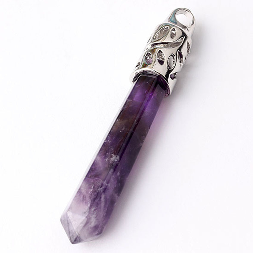 Natural Stone Crystal Hexagon Prism Pendant Necklace Female Lapis Lazuli Pendant Couple Sweater Chain Necklace European and American Supply