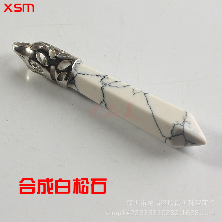Natural Stone Crystal Hexagon Prism Pendant Necklace Female Lapis Lazuli Pendant Couple Sweater Chain Necklace European and American Supply