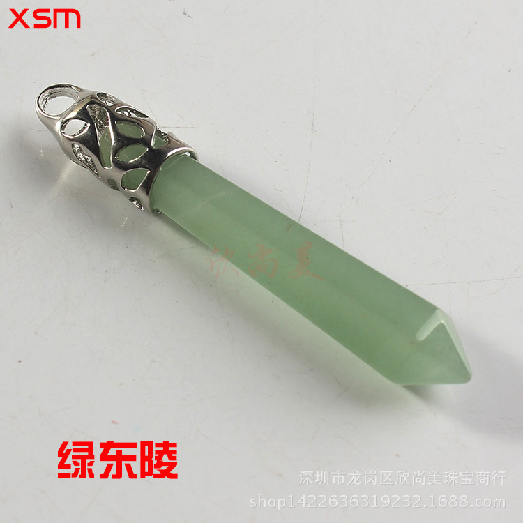 Natural Stone Crystal Hexagon Prism Pendant Necklace Female Lapis Lazuli Pendant Couple Sweater Chain Necklace European and American Supply