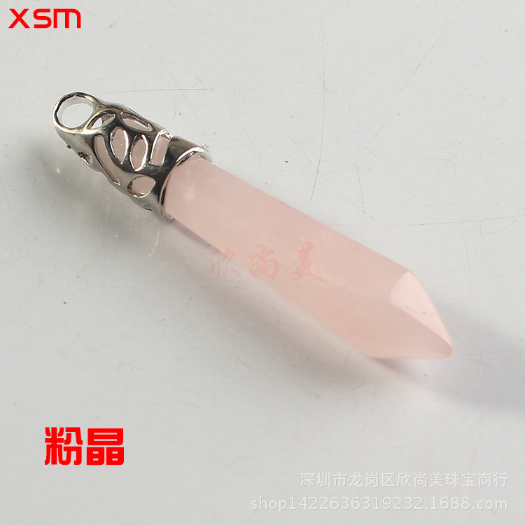 Natural Stone Crystal Hexagon Prism Pendant Necklace Female Lapis Lazuli Pendant Couple Sweater Chain Necklace European and American Supply