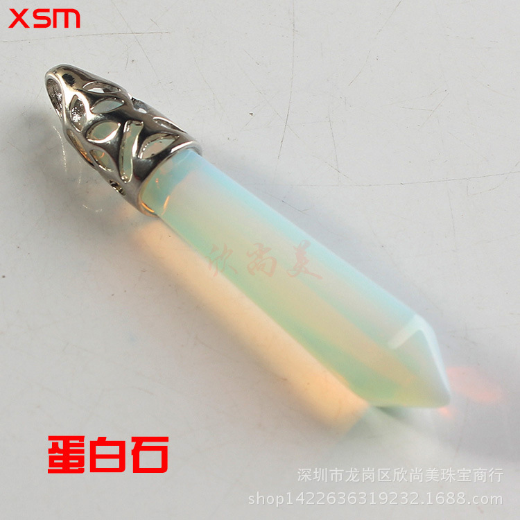 Natural Stone Crystal Hexagon Prism Pendant Necklace Female Lapis Lazuli Pendant Couple Sweater Chain Necklace European and American Supply