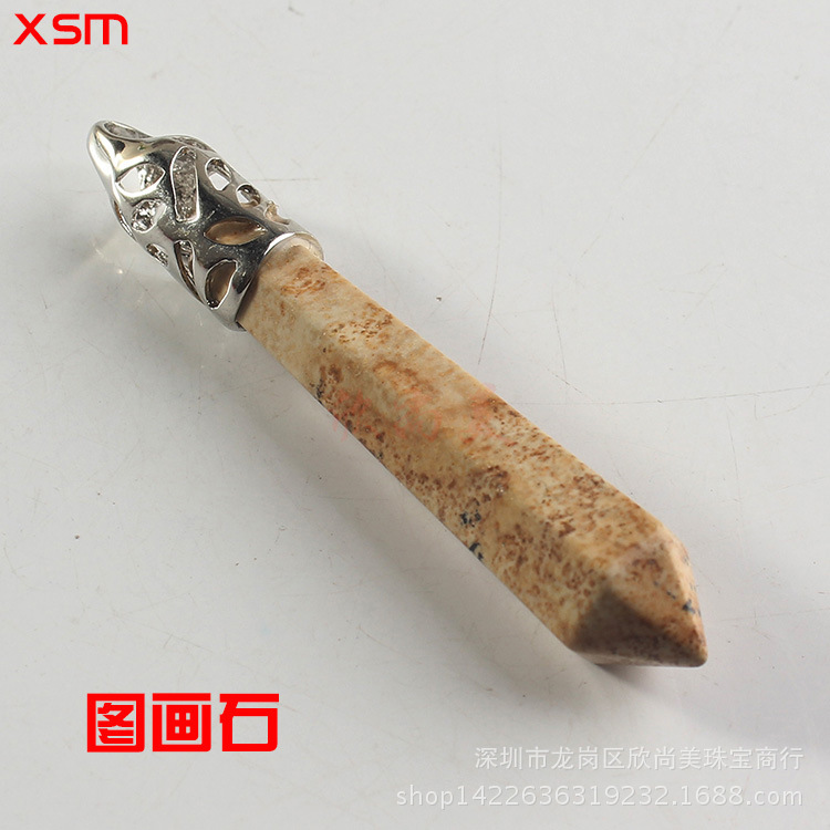Natural Stone Crystal Hexagon Prism Pendant Necklace Female Lapis Lazuli Pendant Couple Sweater Chain Necklace European and American Supply