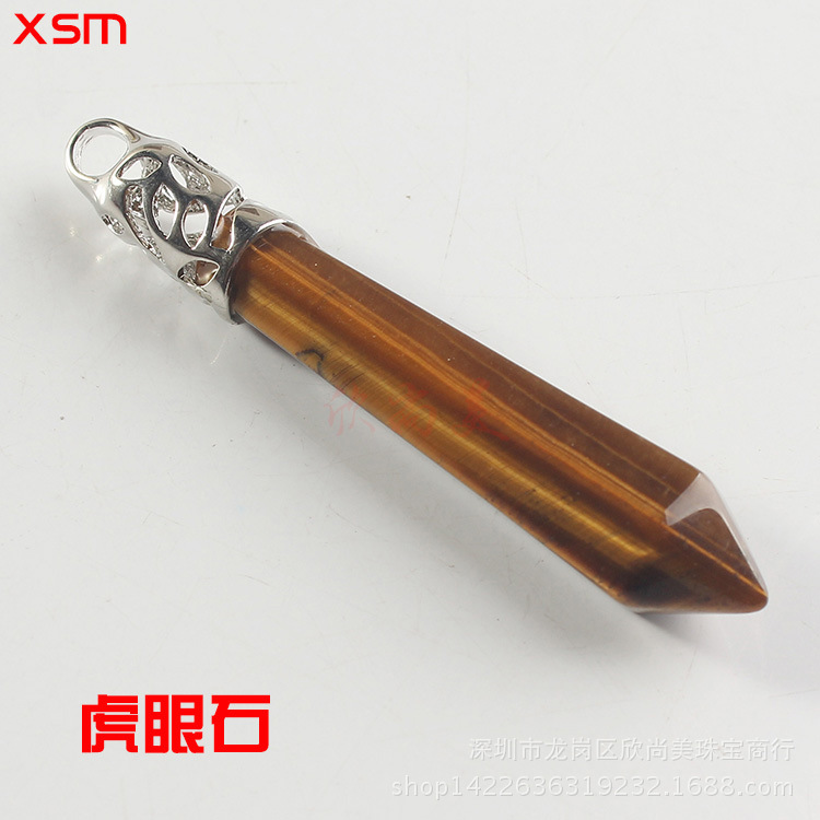 Natural Stone Crystal Hexagon Prism Pendant Necklace Female Lapis Lazuli Pendant Couple Sweater Chain Necklace European and American Supply