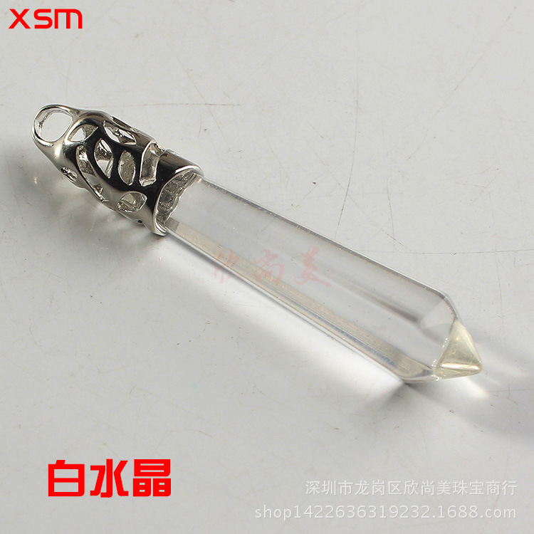 Natural Stone Crystal Hexagon Prism Pendant Necklace Female Lapis Lazuli Pendant Couple Sweater Chain Necklace European and American Supply