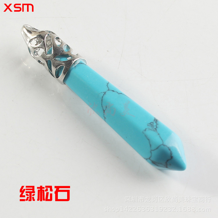 Natural Stone Crystal Hexagon Prism Pendant Necklace Female Lapis Lazuli Pendant Couple Sweater Chain Necklace European and American Supply