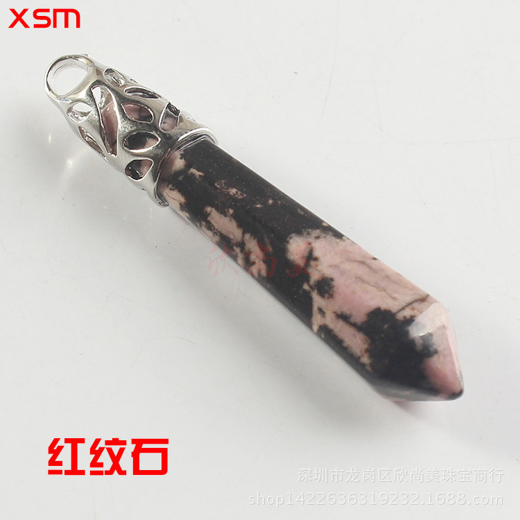 Natural Stone Crystal Hexagon Prism Pendant Necklace Female Lapis Lazuli Pendant Couple Sweater Chain Necklace European and American Supply