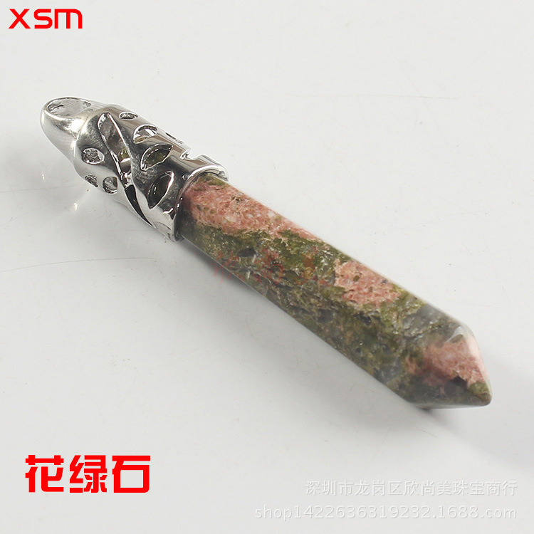 Natural Stone Crystal Hexagon Prism Pendant Necklace Female Lapis Lazuli Pendant Couple Sweater Chain Necklace European and American Supply