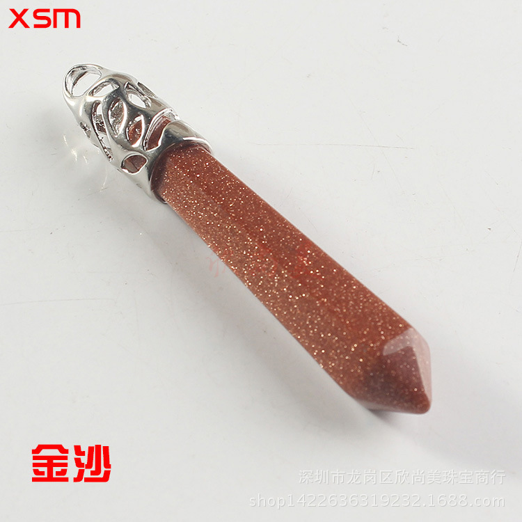 Natural Stone Crystal Hexagon Prism Pendant Necklace Female Lapis Lazuli Pendant Couple Sweater Chain Necklace European and American Supply