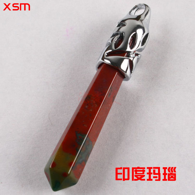 Natural Stone Crystal Hexagon Prism Pendant Necklace Female Lapis Lazuli Pendant Couple Sweater Chain Necklace European and American Supply